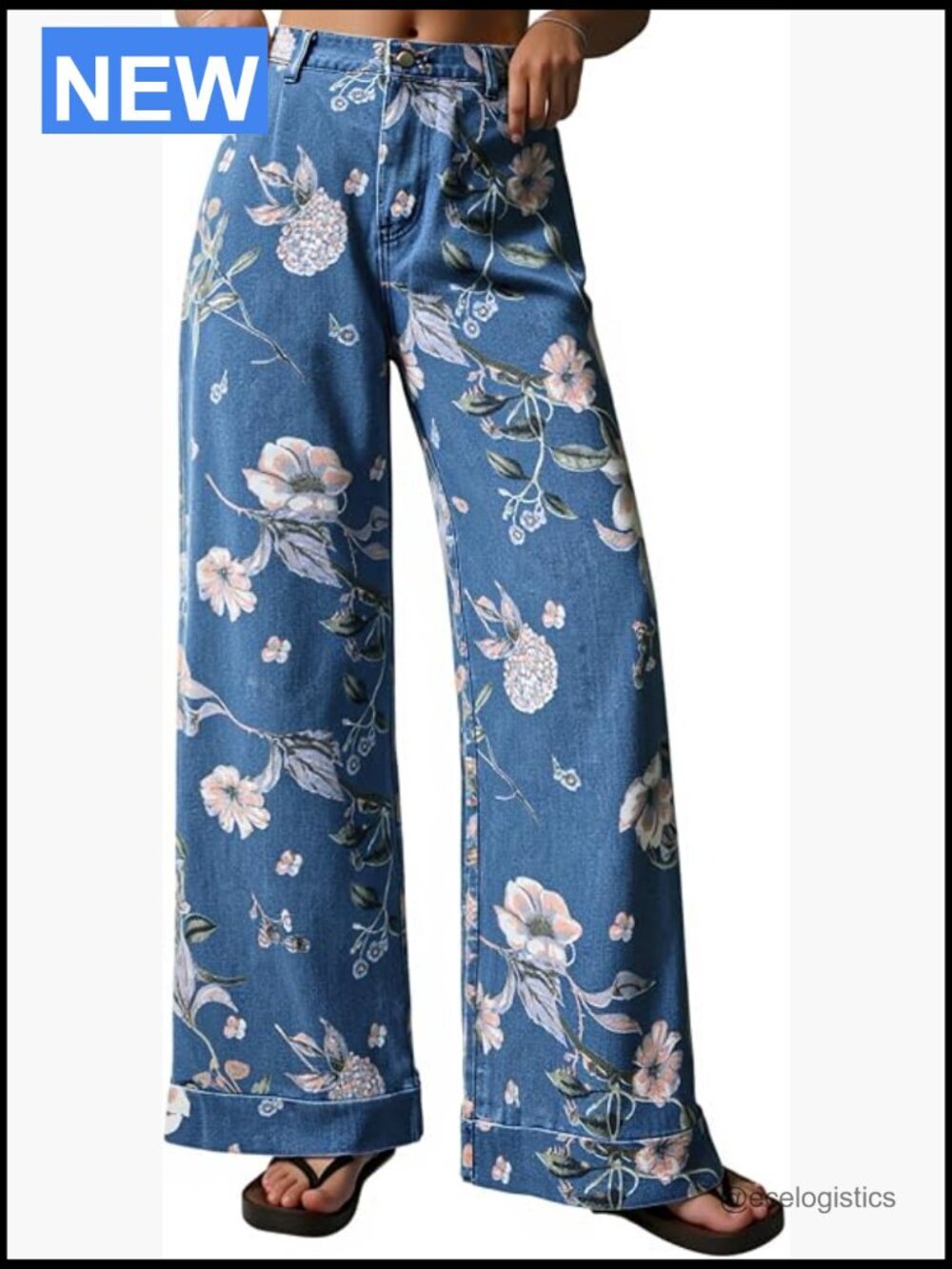Baggy Wide Leg Jeans Floral High Waisted Boho Denim Pants